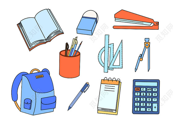 文具套图开学文具套图元素学习用品png素材开学季文具元素